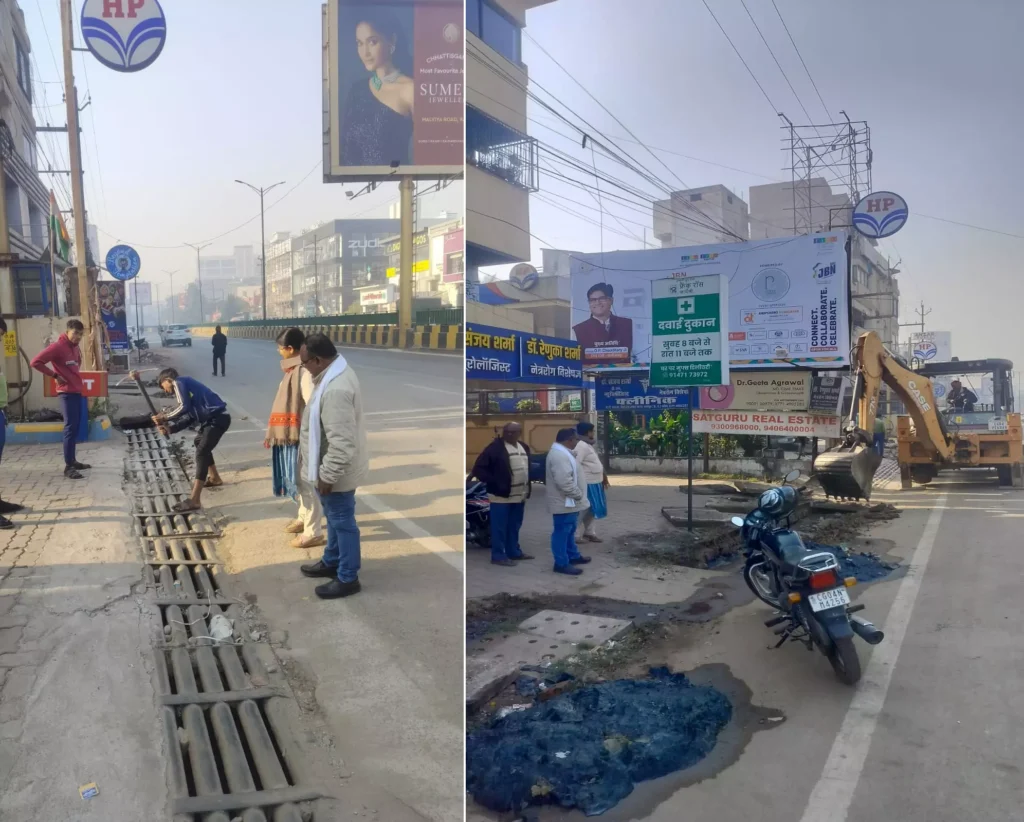 रायपुर: शंकर नगर मार्ग पर स्वच्छता शिकायत पर निगम की त्वरित कार्रवाई, नाली सफाई अभियान