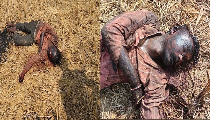 खेत में मिला खून से लथपथ युवक का शव, हत्या कर लाश जलाने की कोशिश
