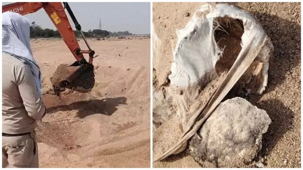 Sand Mafia : रेत माफियाओं ने खोद डाला श्मशान…! कब्रों से बाहर आए 10 मानव कंकाल; 5 ट्रैक्टर जब्त…माइनिंग इंस्पेक्टर को नोटिस Sand Mafia: Sand Mafia Excavates Cremation Ground! 10 Human Skeletons Unearthed from Graves; 5 Tractors Seized... Notice Issued to Mining Inspector.