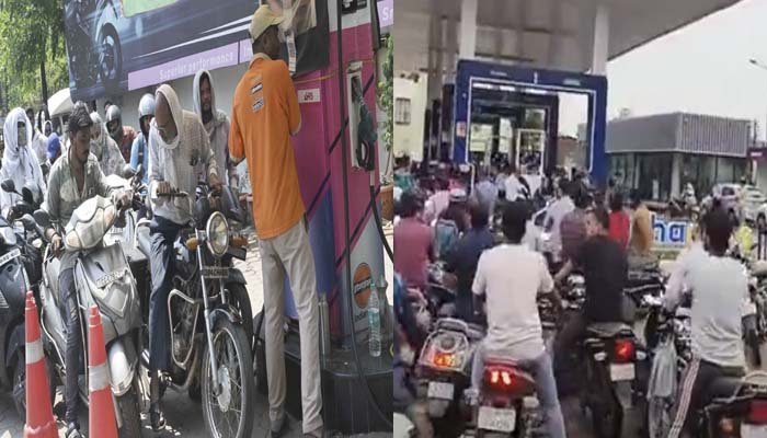 पेट्रोल-डीजल में ₹3 प्रति लीटर बढ़ोतरी, पंपों पर उमड़ी भीड़, लंबी-लंबी कतारें पंपों पर उमड़ी भीड़, लंबी-लंबी कतारें