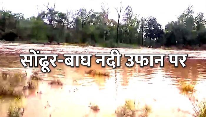 Monsoon की पहली तेज बारिश में बाढ़ जैसे हालात, सोंढूर-बाघ नदी उफान पर, कई गांवों का टूटा संपर्क सोंढूर नदी उफान पर,
